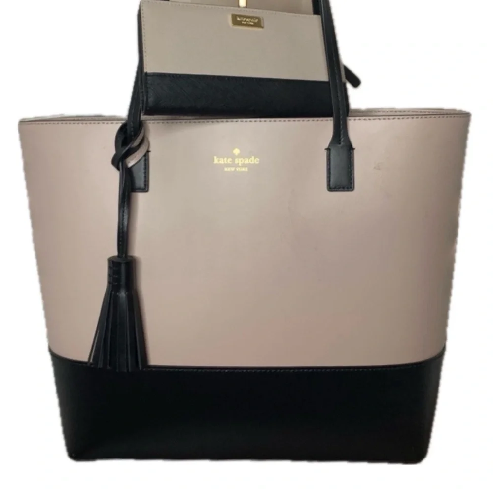 Kate Spade Beige Black Colorblock Tote Bag Wallet